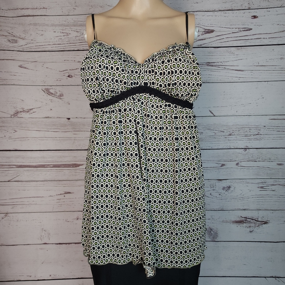 Max Studio Y2K Geo Print Empire Waist Ruffle Cami Top - Large (Estimated)